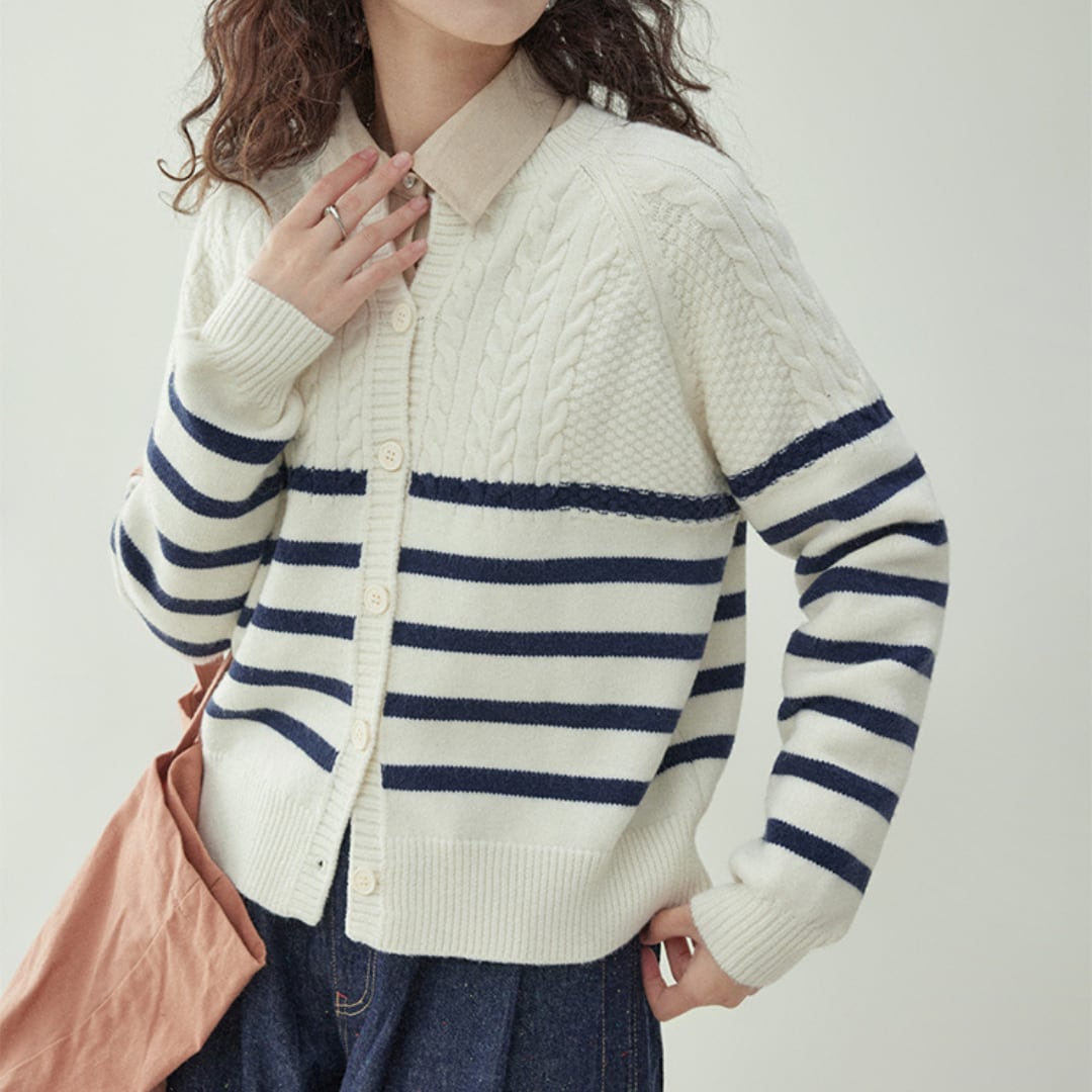 striped twisted knit sweater cardigan