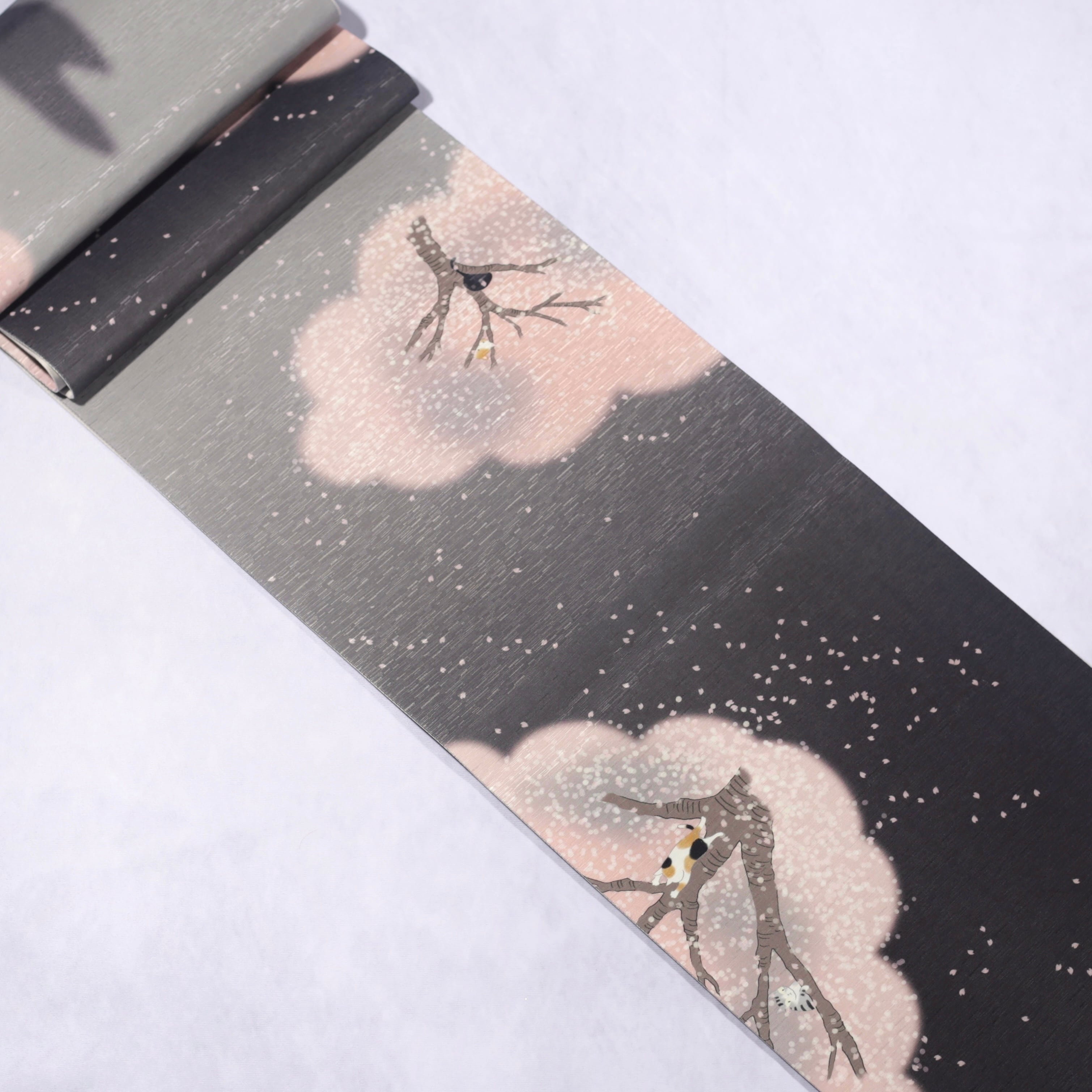 再入荷 .* 新品・未使用 WAKKA 正絹 京袋帯【お花見猫／夜桜】お仕立て