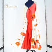 社交ダンス 衣装 スタンダード ドレス ワンピース 白 オレンジ 花柄 光沢 軽い インザムード in the MOOD 綺麗 ホワイト系 オレンジ系 ドレス ワンピース 社交ダンス衣装 日本製 高級感 軽い素材 可愛い 花柄ドレス フェスティバル用 競技用ドレス 女性用 おしゃれ 動きやすい