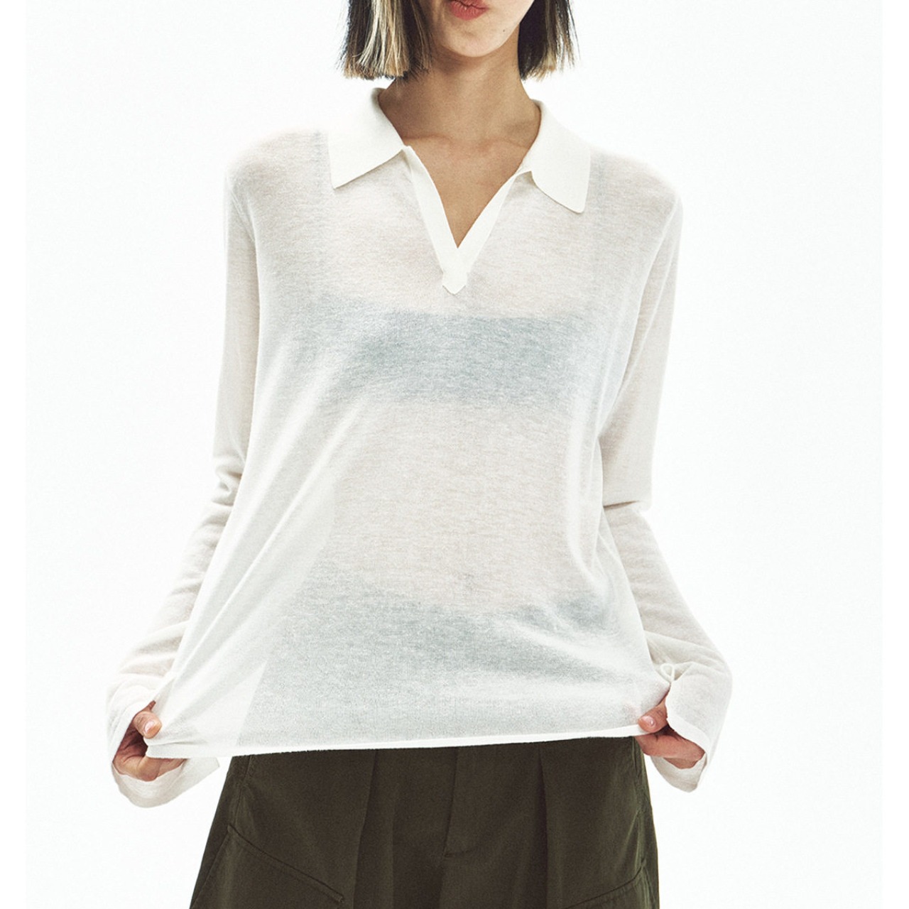 sheer Polo Shirt 【4color】 T4494