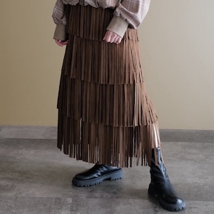 ■スウェ―ドフリンジスカート(ブラウン)