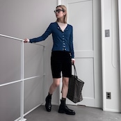 指穴クルーネックスナップボタンCD/ブルー