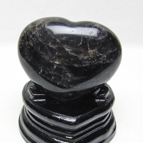 モリオン 置物 黒水晶 ハート 台座付属 一点物 155-1006