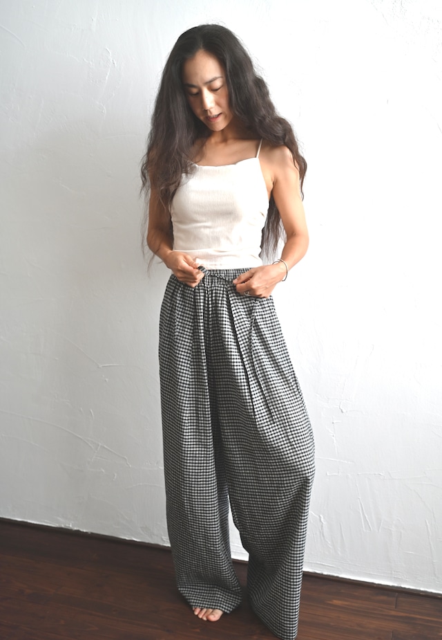 Handloom Cotton Check Wide Pants