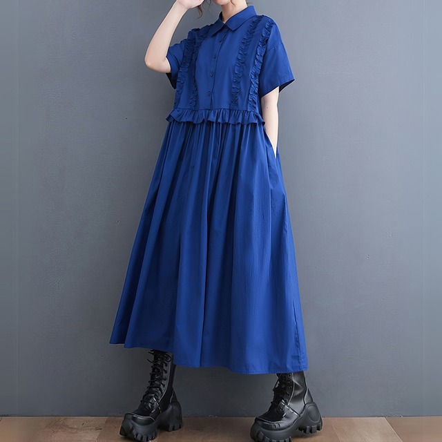 フリル装飾 ルーズ シャツワンピース  30025