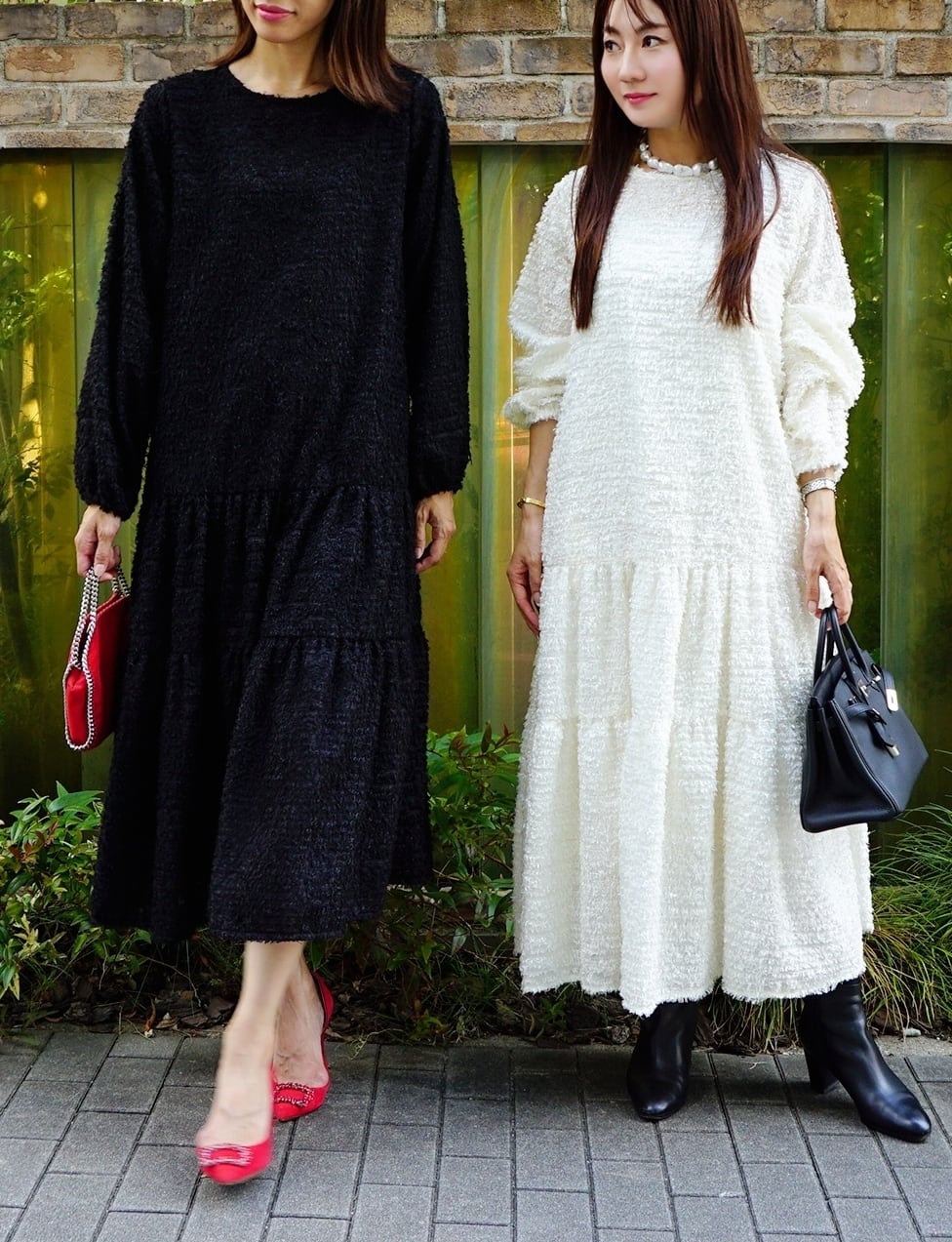 フリンジジャガードティアードワンピース フリンジジャガードティアードワンピース black | amin pur