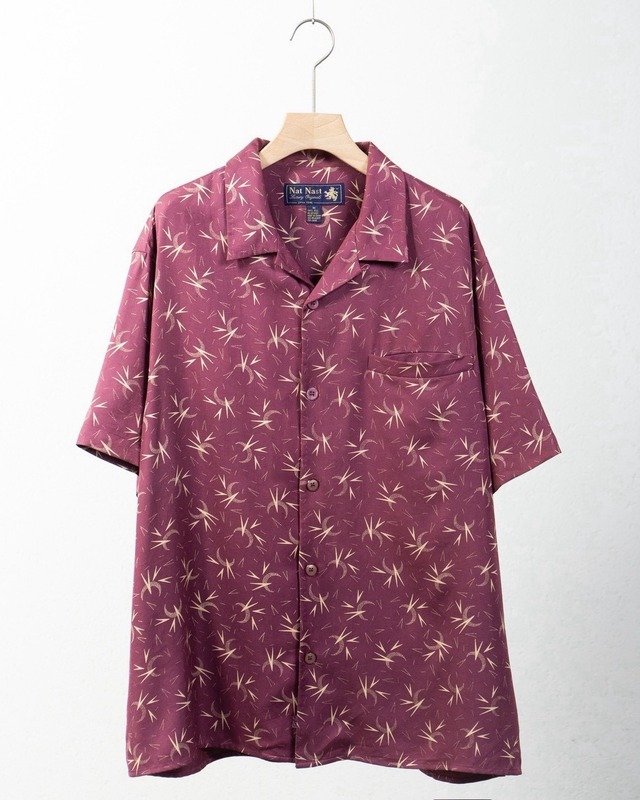 all over patterned open collar all silk short sleeve shirt