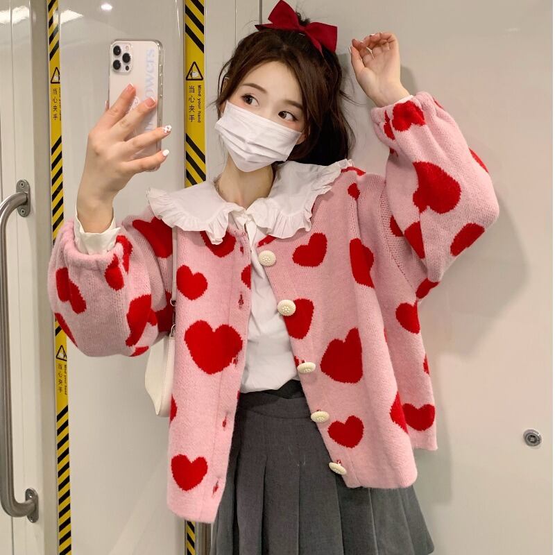 オータムウィンターセーター ルーズカジュアルカーディガンジャケット シャツ ピンク 大人ガーリー スウィート キュート 秋物 冬物 萌量不足2754437246
