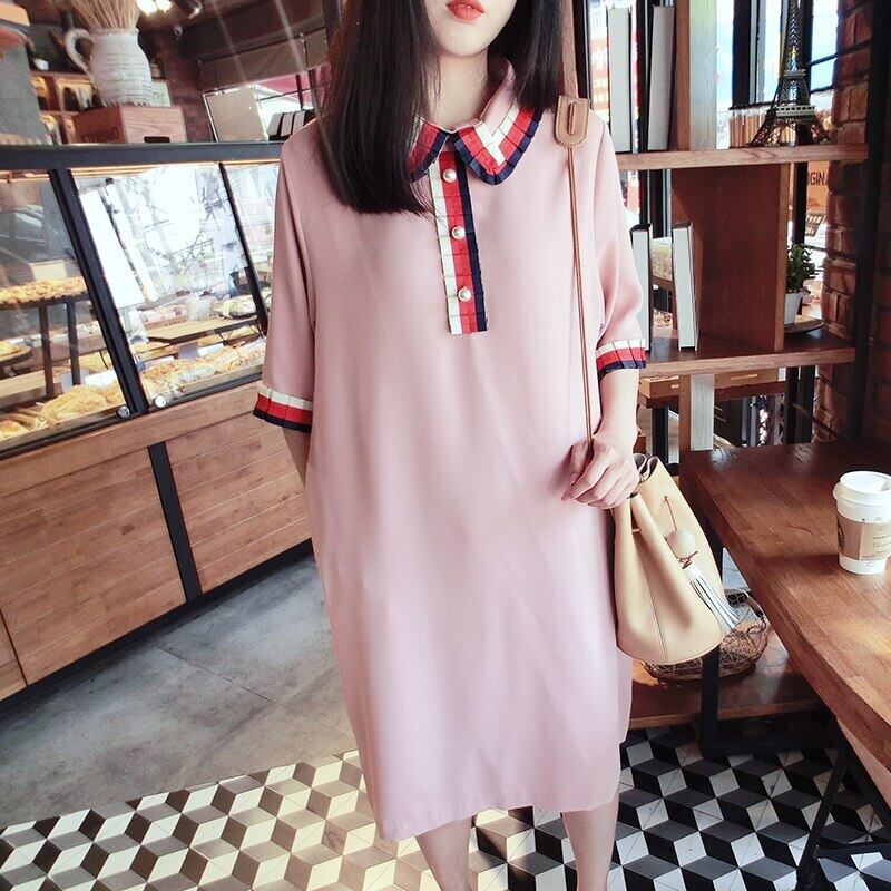 【新作】【送料無料】 妊娠中の女性のドレス夏の半袖ターンダウンカラープラスサイズの綿のドレス膝丈のマタニティプレッピースタイル ショート コットン ハーフスリーブ 大きめサイズ サマー 夏物 AL expec365410108173