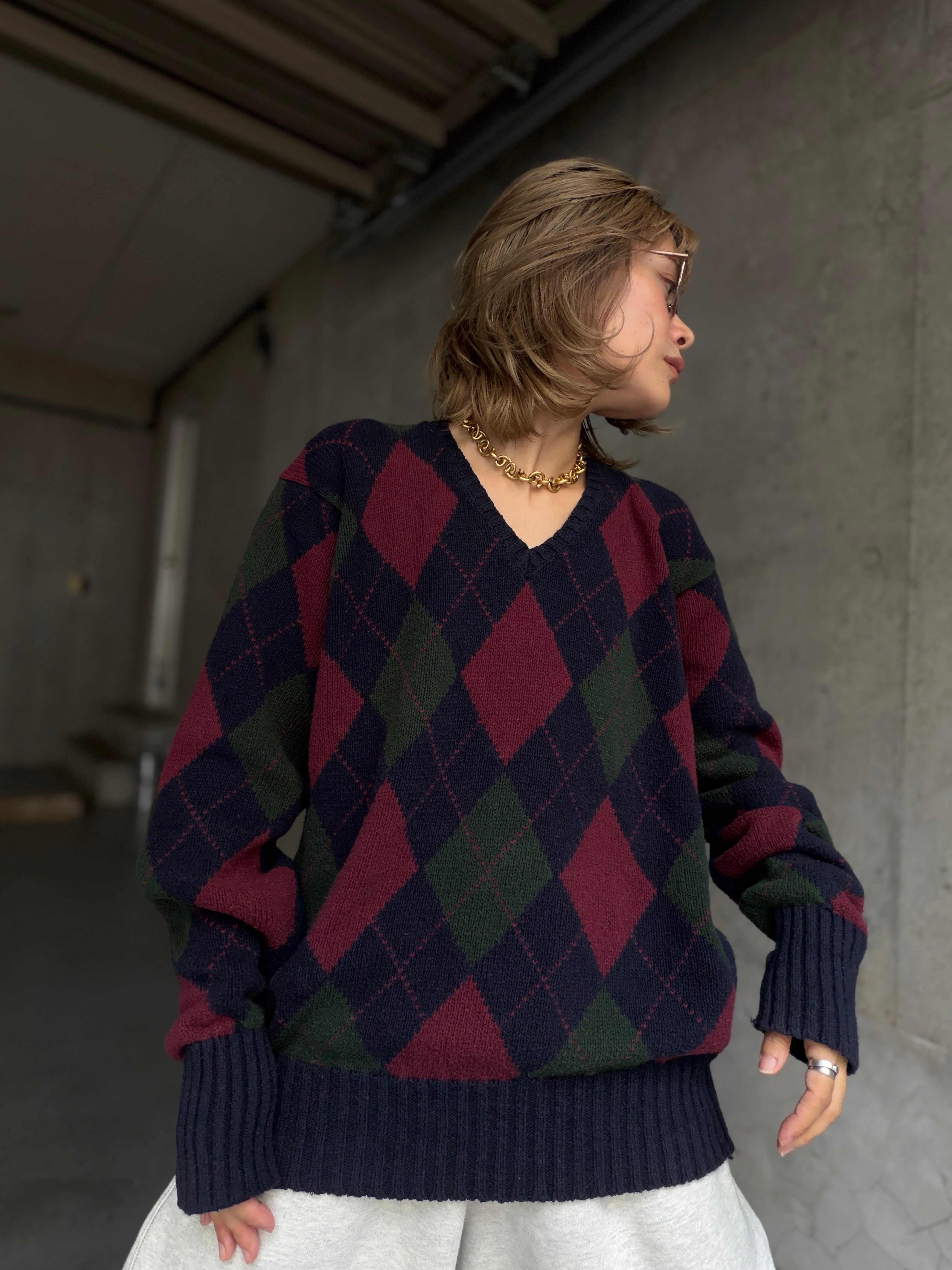 (KN645)Polo Ralph Lauren argyle cotton knit