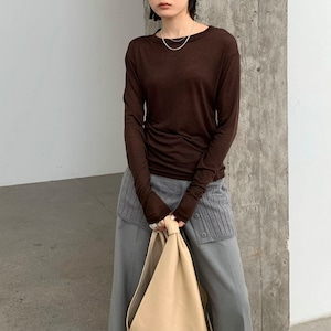 Back ribbon sheer long sleeve top　2litr05640