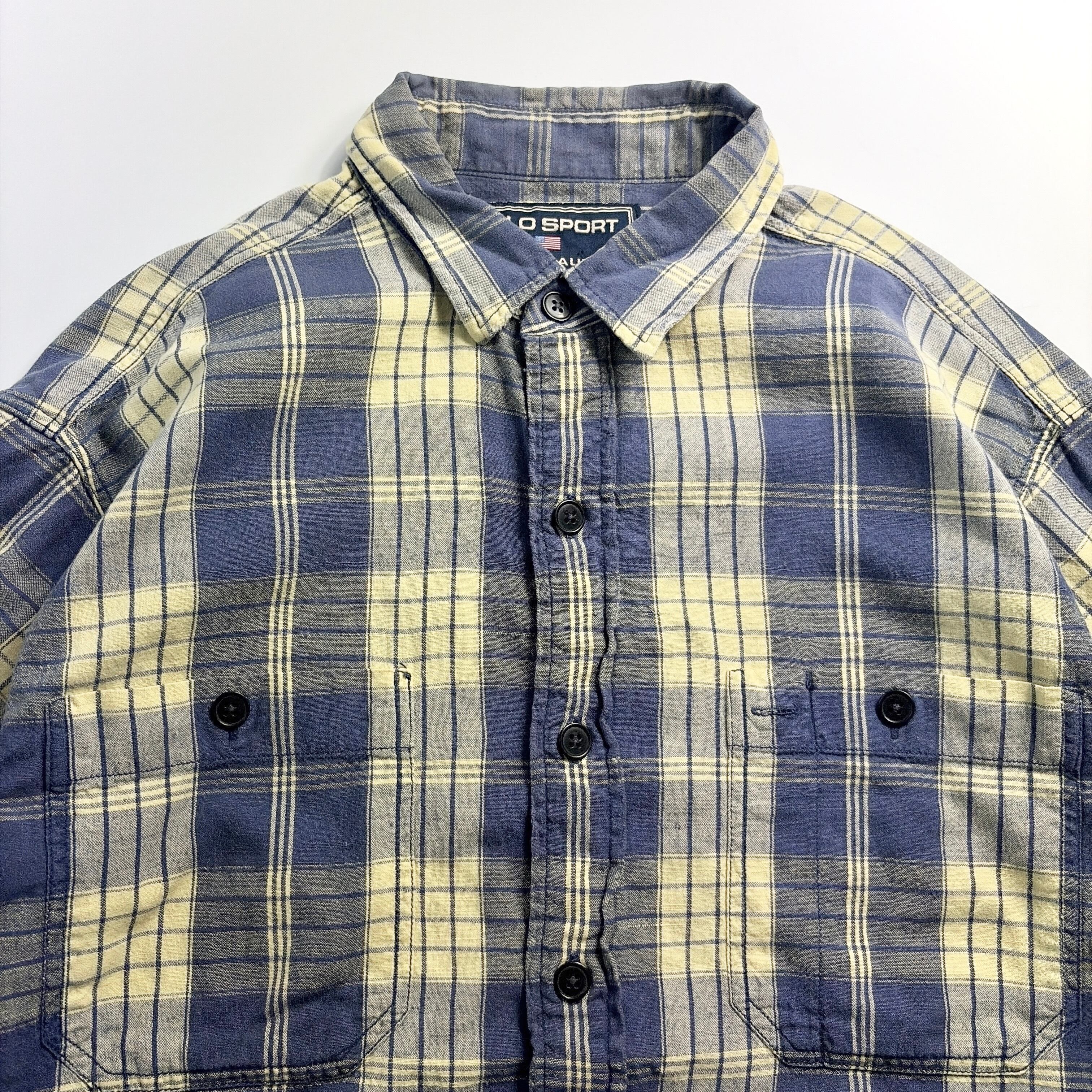 90s Polo Sport Linen Blend Plaid Shirt