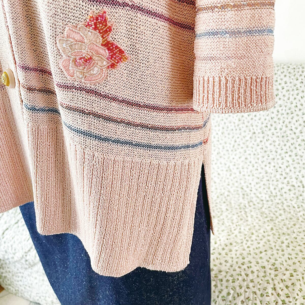 Vintage】虹色カーディガン ビーズ刺繍 サマーニット 古着 | aruiteru