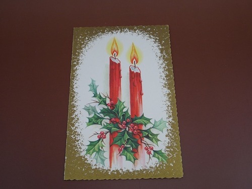 クリスマスカード　ヒイラギとろうそく　未使用　アメリカンビンテージ