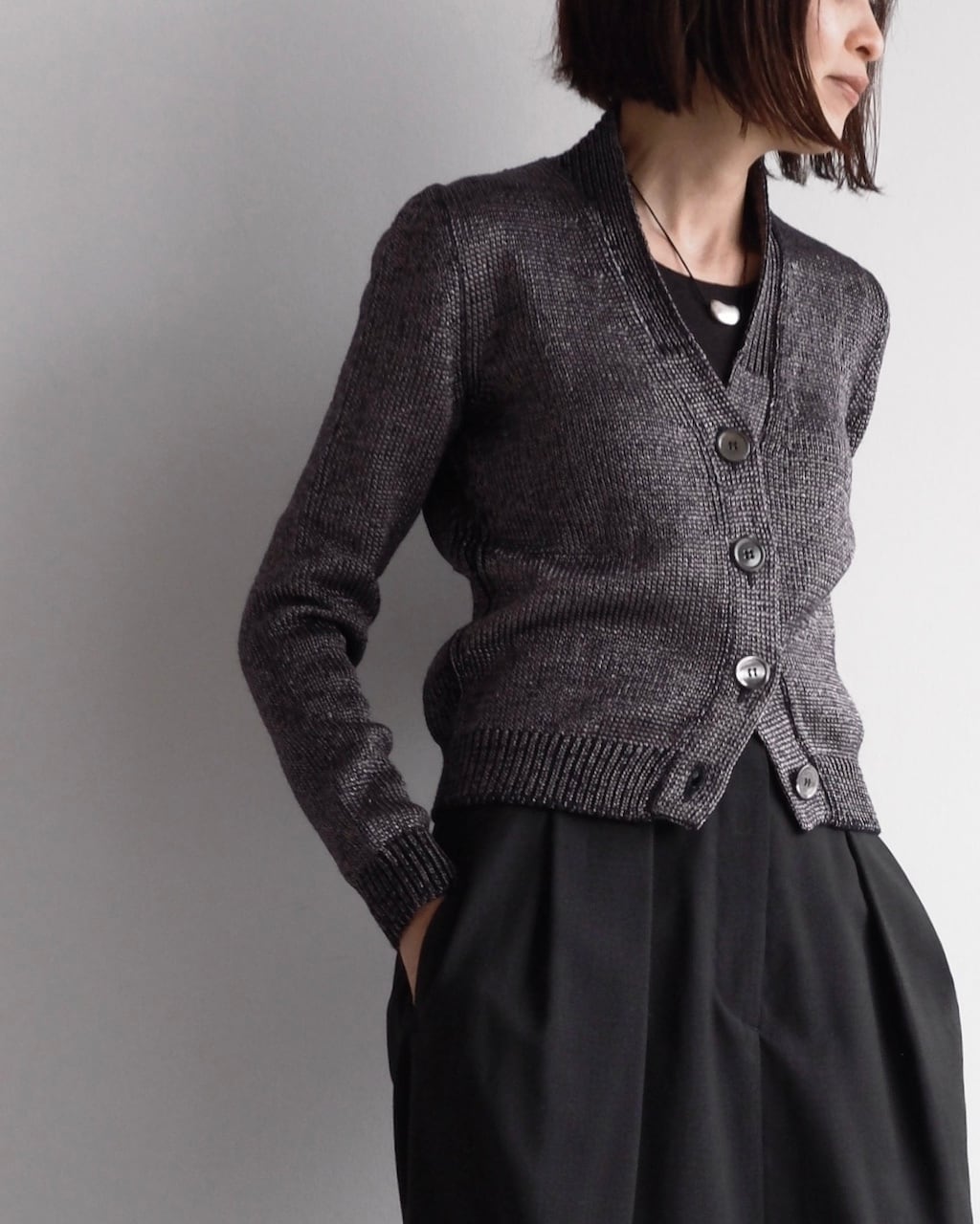 JIL SANDER METALLIC KNIT CARDIGAN | dear closet