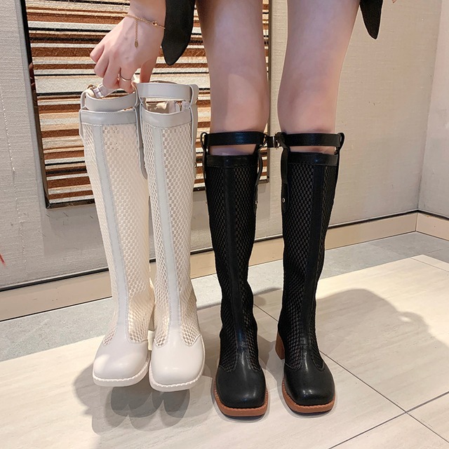 サマー薄手ジッパーレッドブラックロングブーツ 靴 シューズ 夏物 部族の婦人靴78019218662