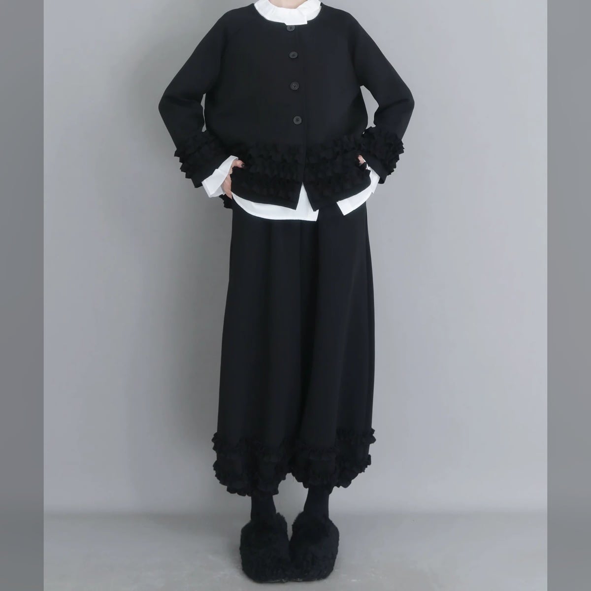 ノーカラー フリルトリム ショート ジャケット 1color JK0365