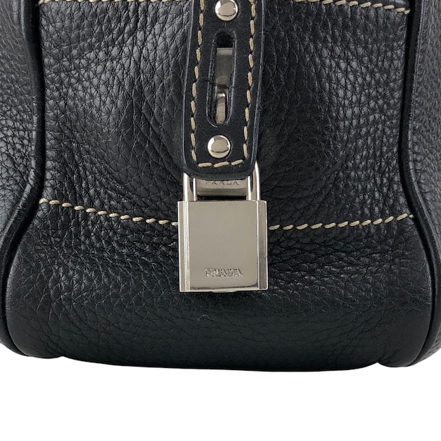 PRADA プラダ ハンドバッグ ブラック ロゴ型押し レザー ミニボストン vintage ヴィンテージ オールド wuztbm