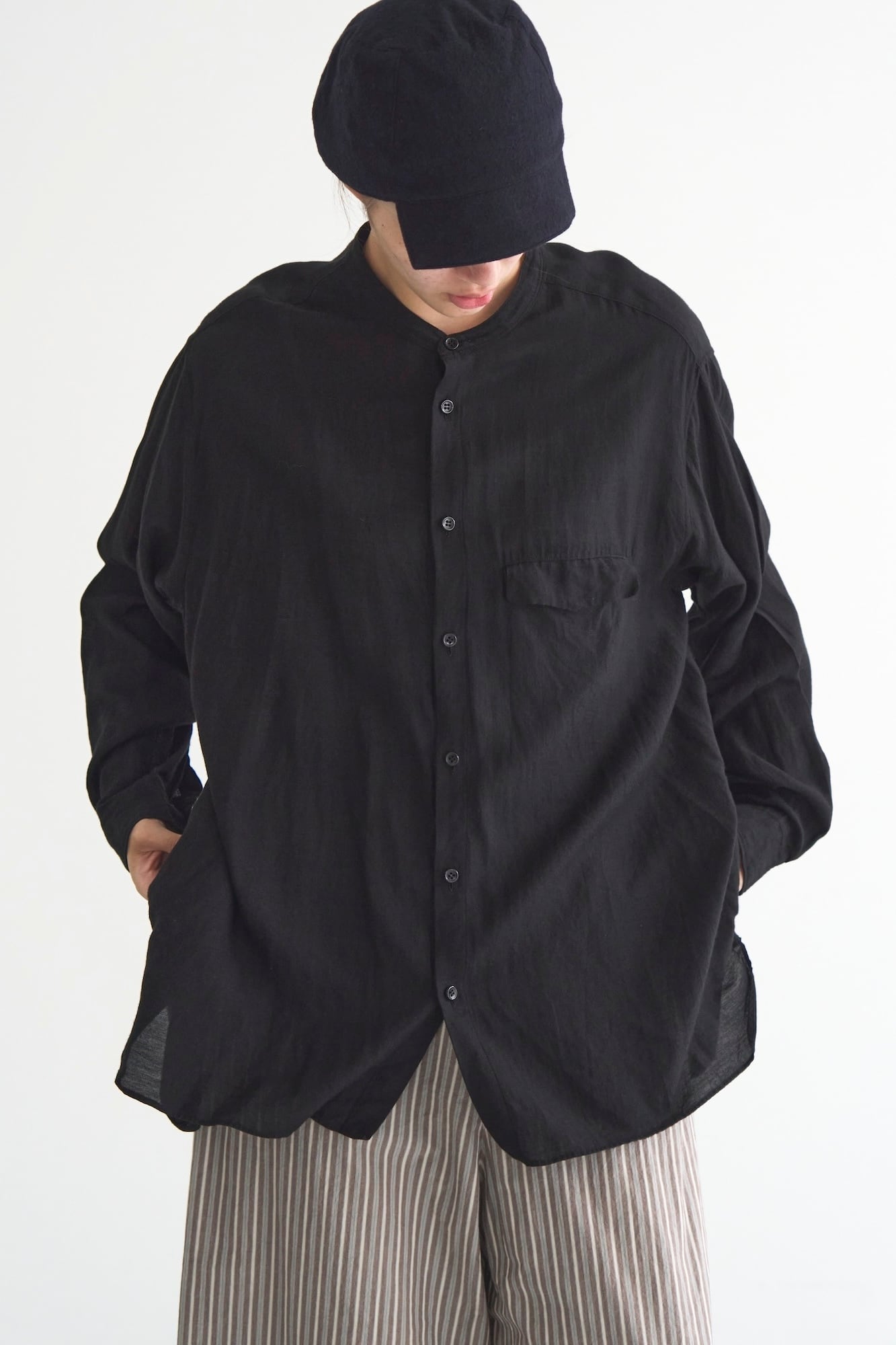 202 SHIRTS BAND COLLAR F-1015n Black