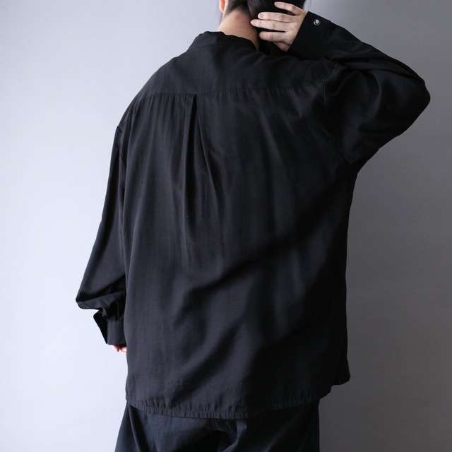 "刺繍" symmetry double design black one-tone mode shirt