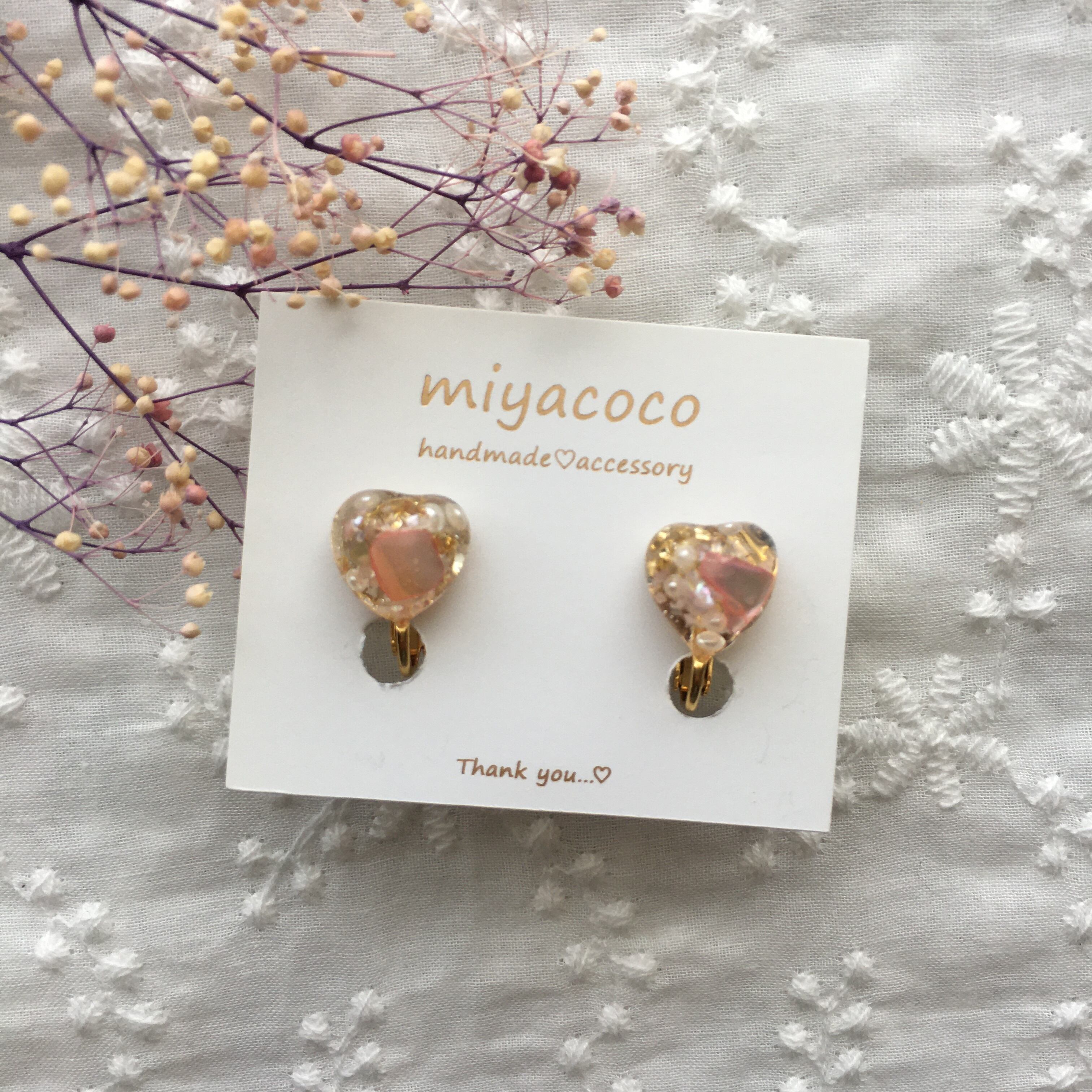 フラワー　レジン　カボション　ハンドメイド　ピアス　イヤリング変更可 フラワー レジン カボション ピアス ハンドメイド イヤリング変更可