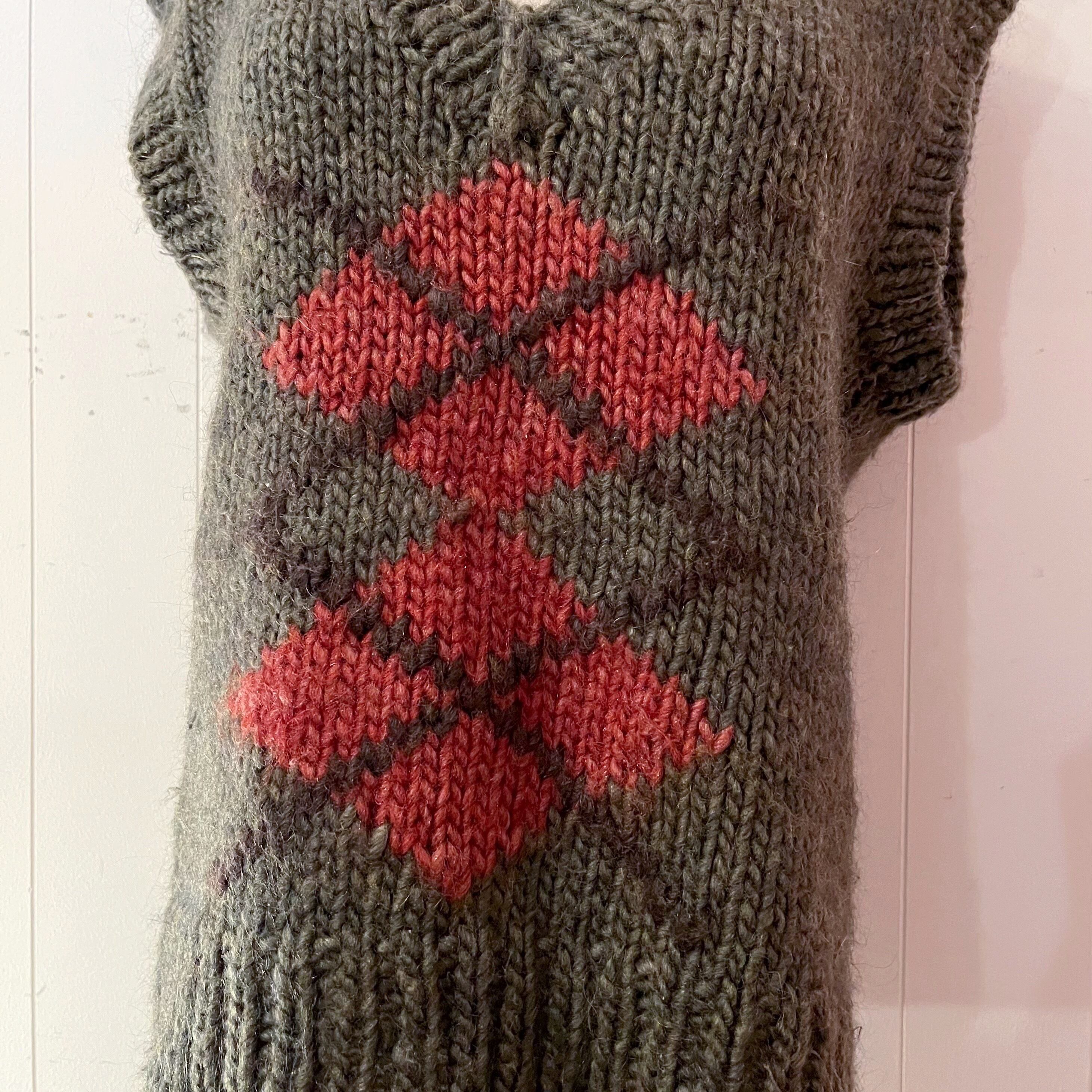green argyle hand knit vest