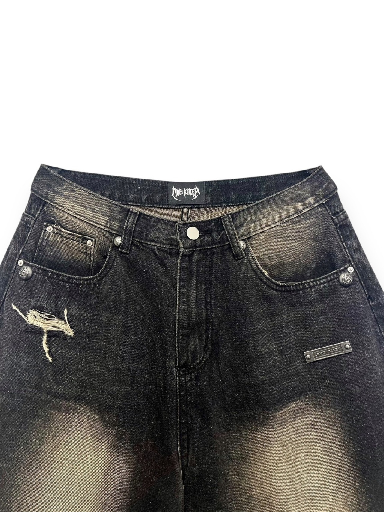 【LOVE KILLER】studs plate damage denim pants