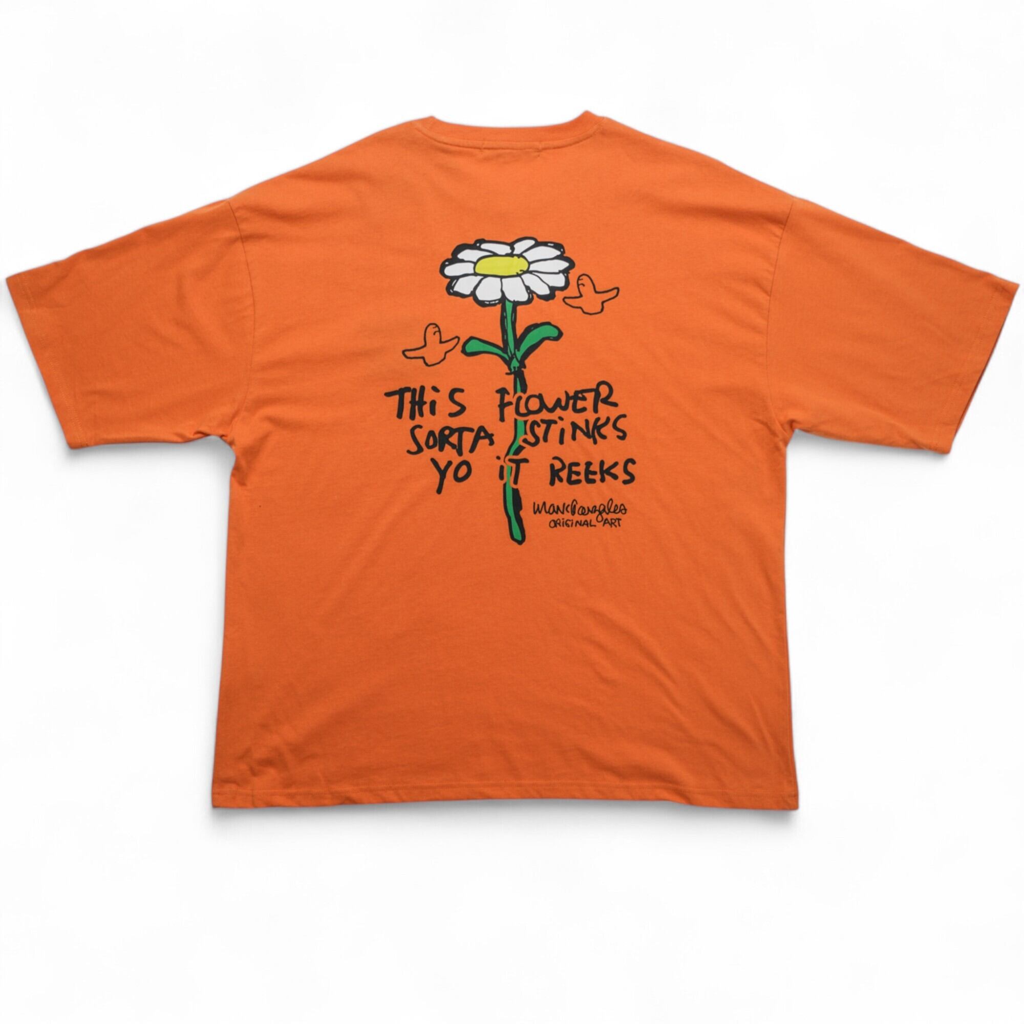 Mark Gonzales マークゴンザレス フラワー刺繍Tシャツ オレンジ