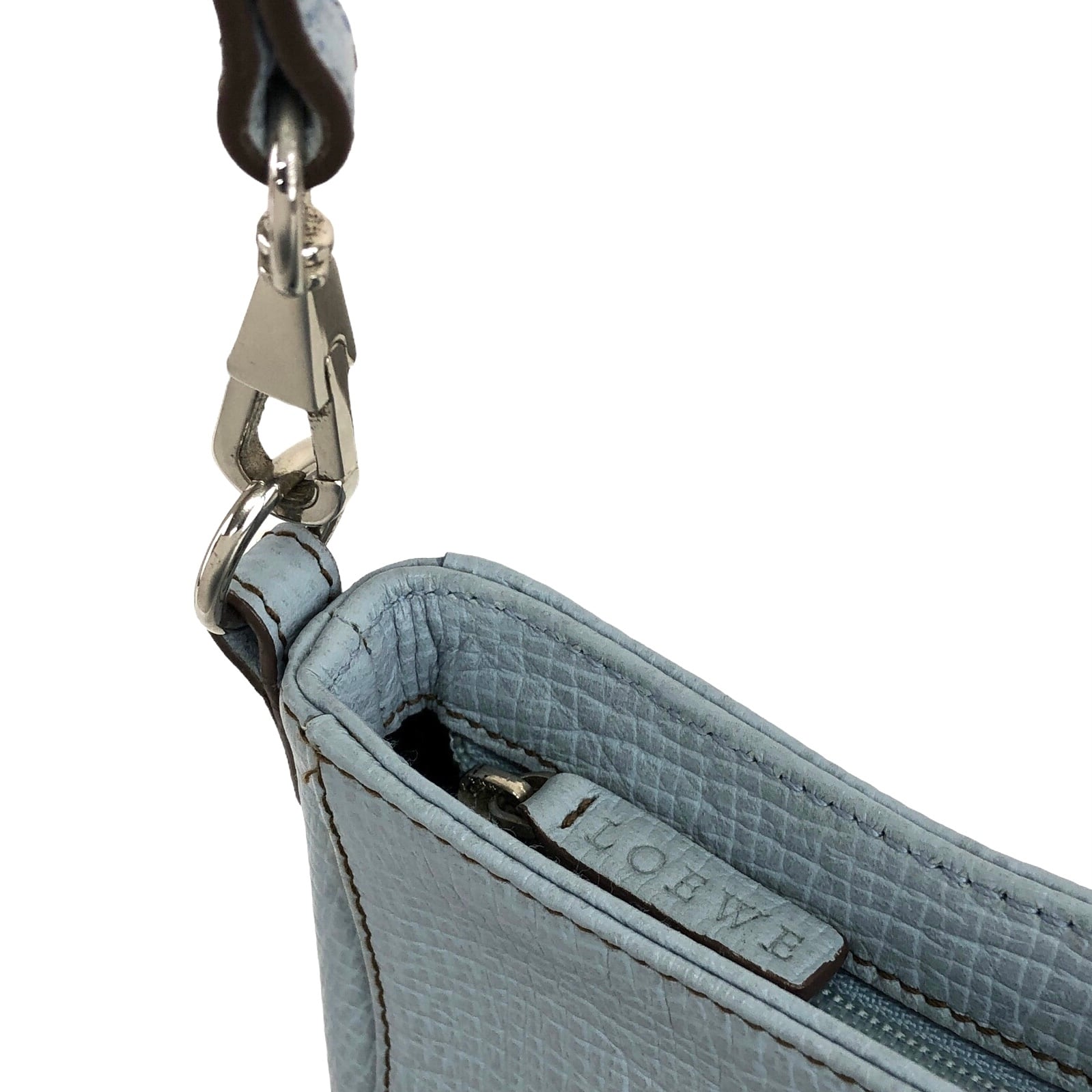 LOEWE ロエベ ハンドバッグ ライトブルー ロゴ型押し レザー