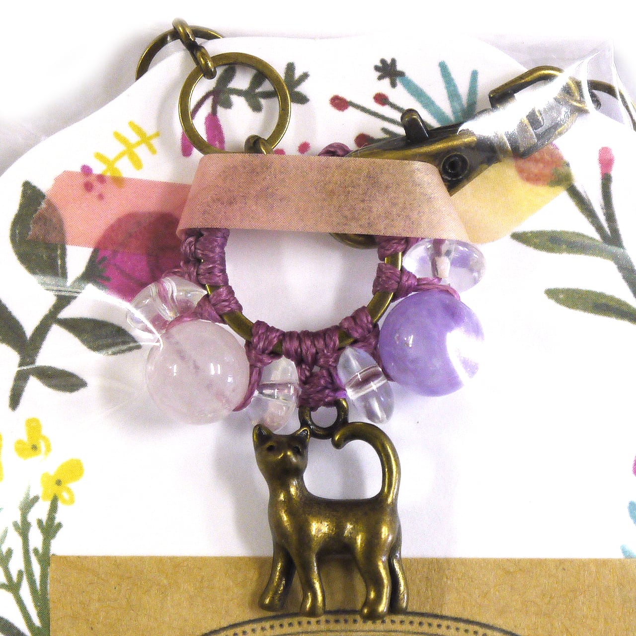 天然石工房 藍玉】アメジスト×ローズクォーツ 猫の天然石バッグ