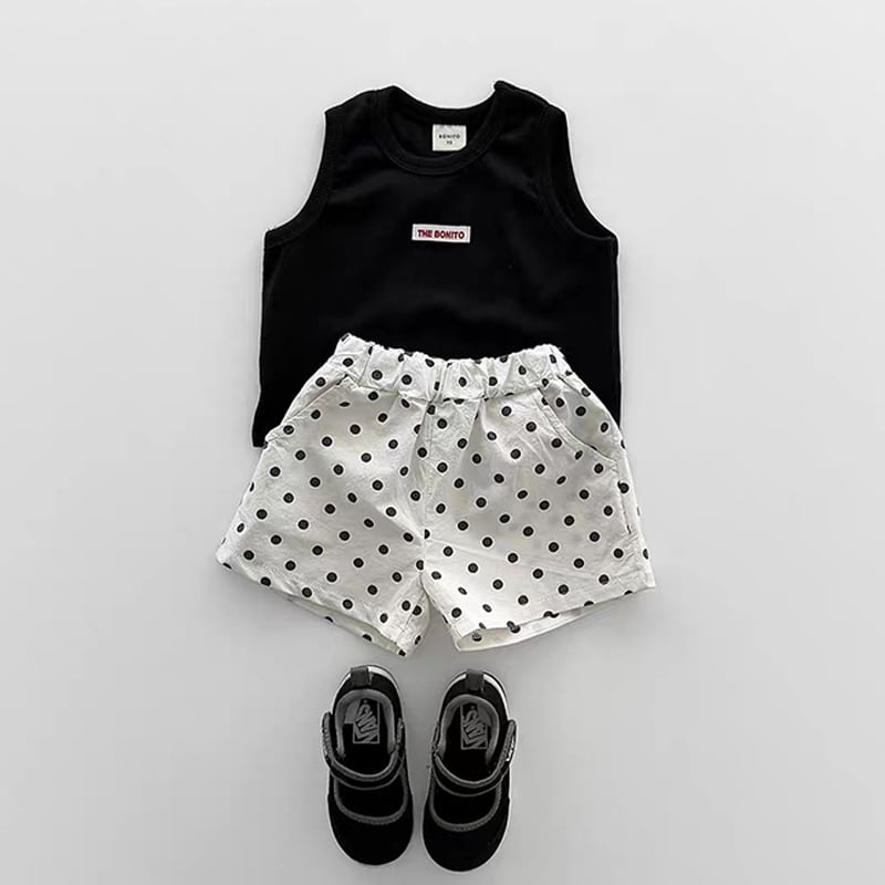 BABY&KID】夏作刺繍タンクトップ＆ドット柄ショートパンツ（3色展開