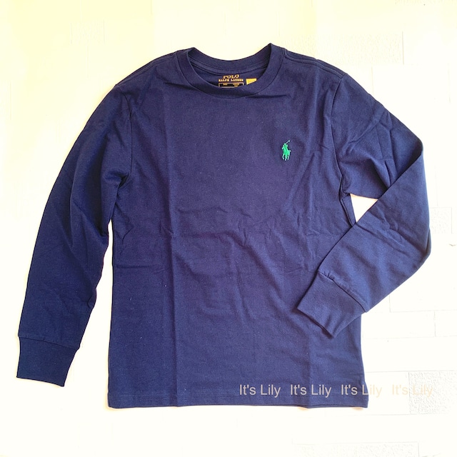 キッズS/L/XL 大人もOK 長袖　紺　ワンポイント緑　ラルフローレン