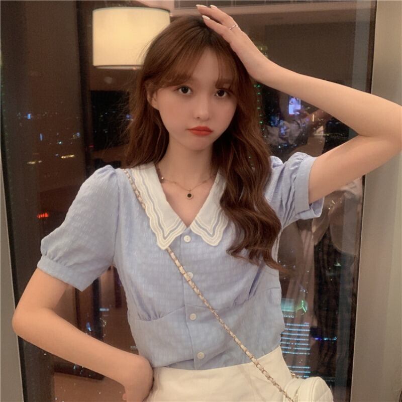 2020年夏の新作ドールカラーシャツ女性デザインニッチ気質優しいパフスリーブトップ 1号婦人6790030846