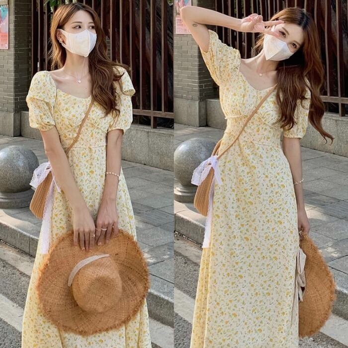 ウェストドレス サマー薄手スリーブフローラルスカート 夏物 花柄 ドラファッションホール27036142488