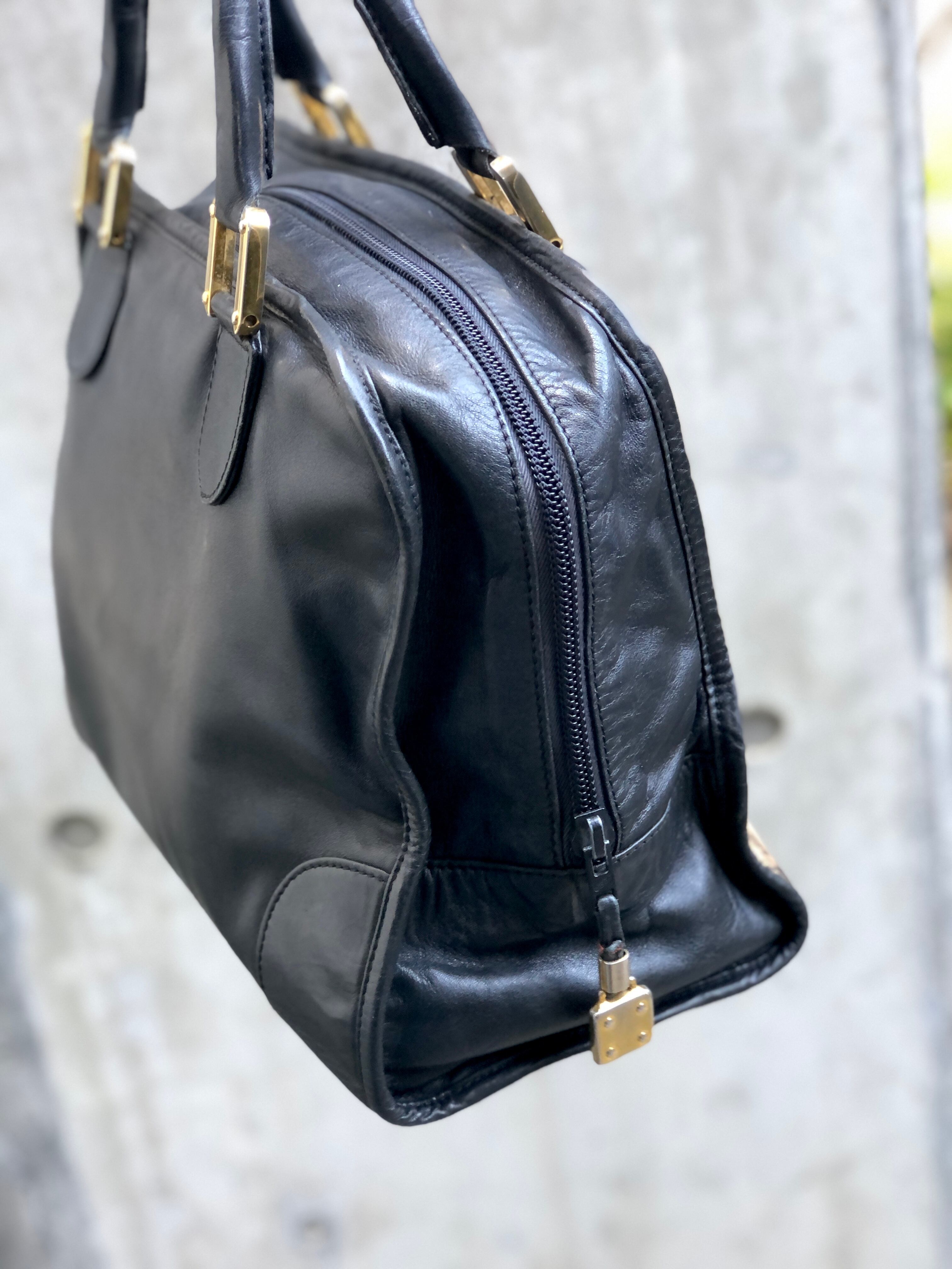 LOEWE ロエベ アナグラム レザー ミニボストン ハンドバッグ ブラック