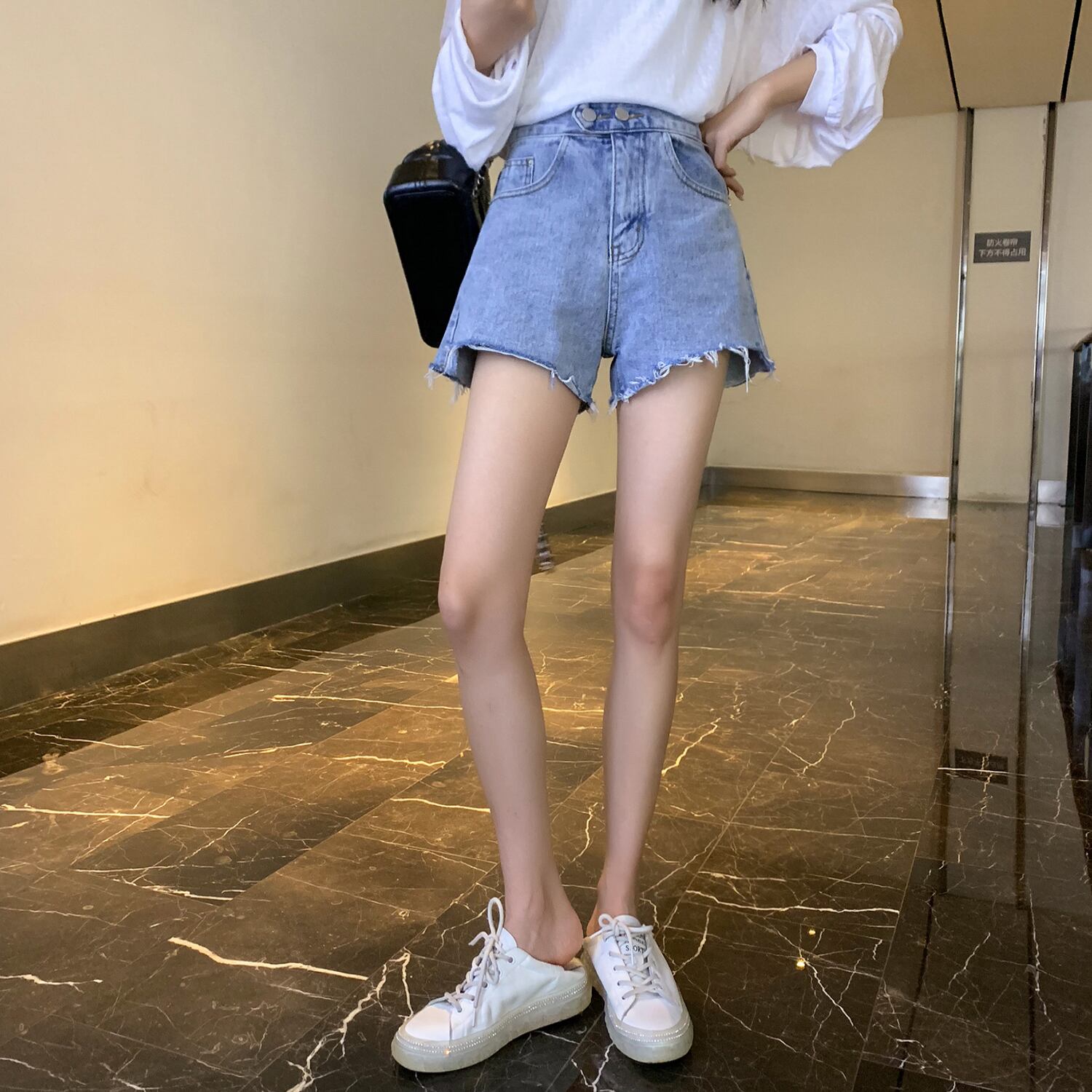 サマーハイウェストウェストワイドレッグショーツ 薄手Aラインパンツ 夏物 ブルマー ワイドパンツ 6Du_Shop_Women46048514265