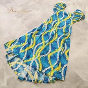 フラダンス 衣装 T&L MUUMUU FACTORY ムームーファクトリー ワンピース ドレス ブルー系 花柄 植物柄 ハワイアンプリント ハワイアン アロハ フラ ダンス レッスン 練習 ハワイアンダンス 青 水色 黄 緑 白 イエロー系 ホワイト系 グリーン系 華やか 鮮やか さわやか かわいい おしゃれ