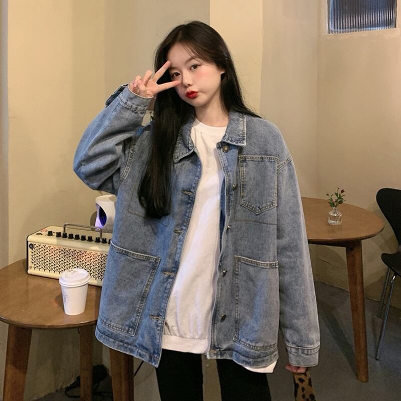 スプリングオータムルーズスタンダードジャケット レッドトップス レトロ 春物 秋物 スーパーモール59929481828