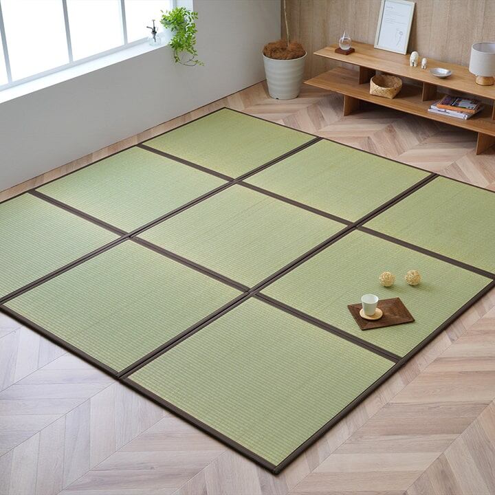 【期間限定30%OFF】純国産 い草 日本製 置き畳 ユニット畳 簡単 和室 ブラウン 約82×82×1.7cm(6枚1セット) 軽量 ジョイント付き