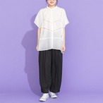 【m.n】キャンブリックレース切替フレンチスリーブワイドブラウス