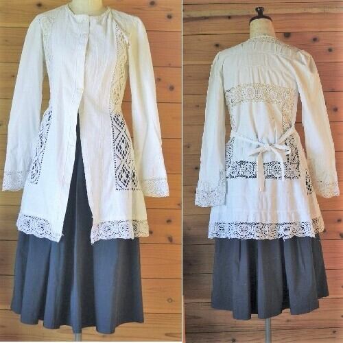 白いブラウス リネンとレース ハンドメイド ジャンク