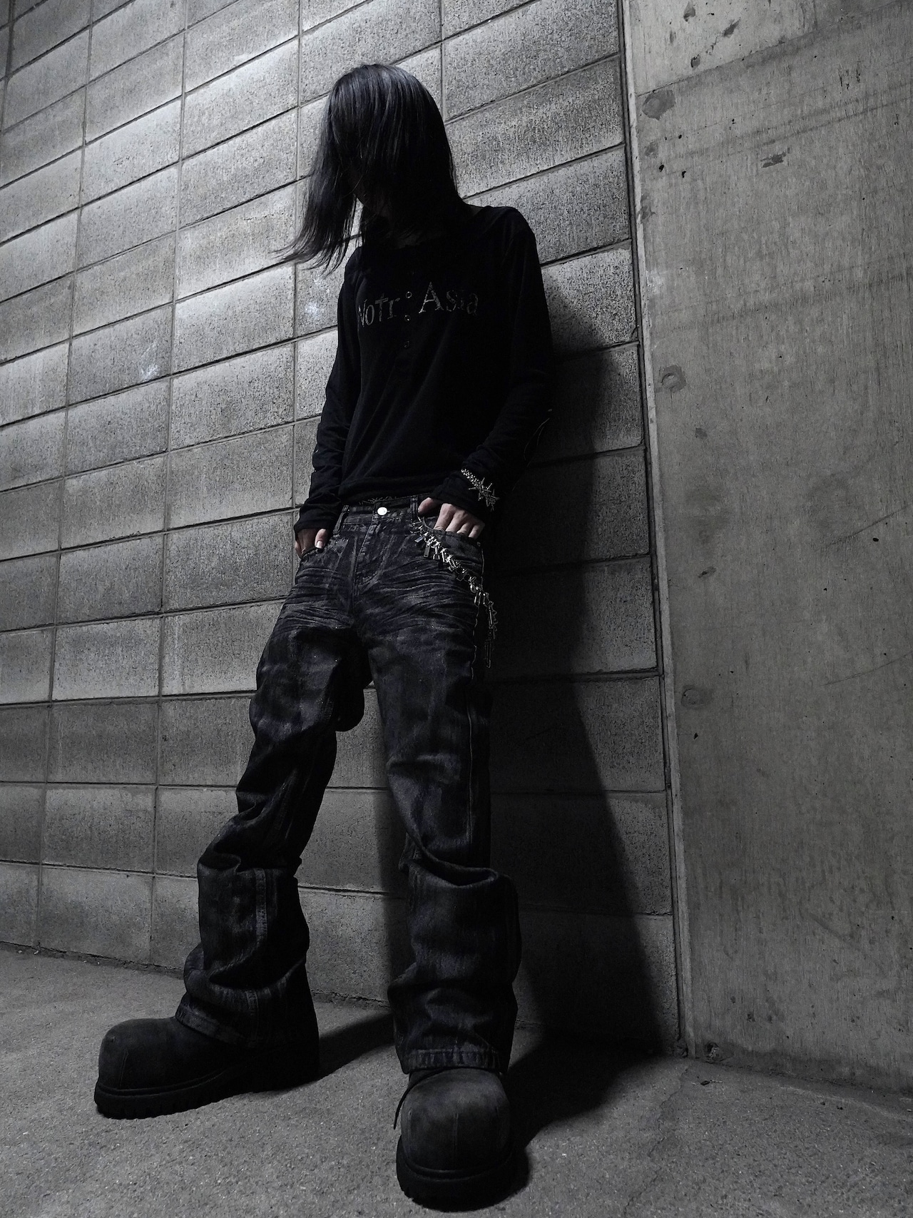 【PLANET STUDIO】Silver Coating Flare Denim Pants