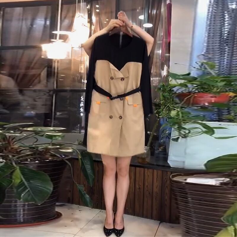 2020年秋新しいプラスサイズの女性の脂肪mm年齢を減らすスリムなドレスの気質初秋の光成熟した偽の2つ ミックスインファッション60758690200