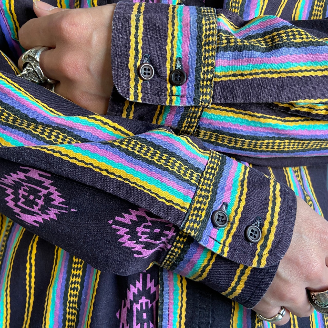 80年代 Wrangler ラングラー ネイティブ ストライプ柄 長袖 ウエスタン 