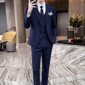 slim fit korean plaid casual suit 3piece 00034