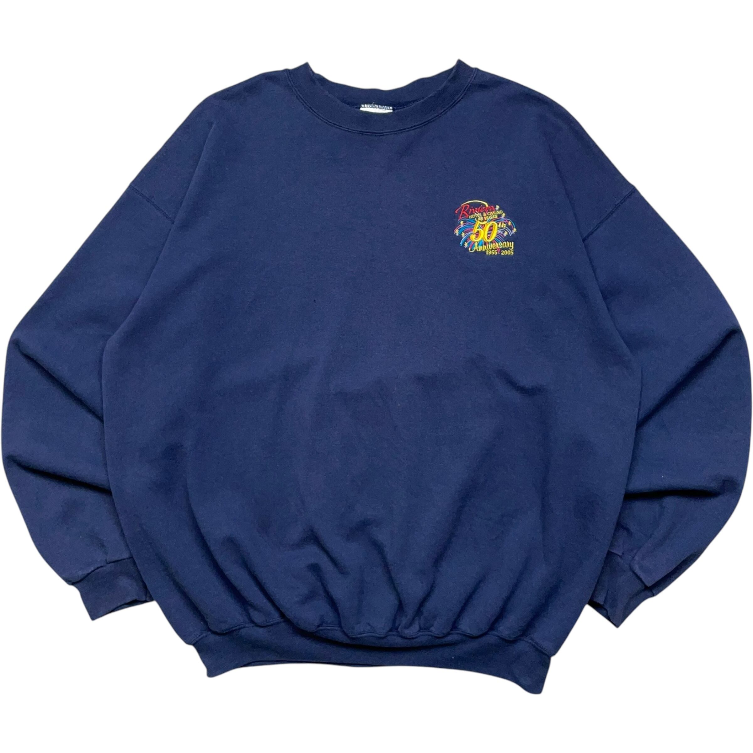 《XL》Hanes ヘインズ スウェット ワンポイント 刺繍 ネイビー 90年代 vintage no.6466