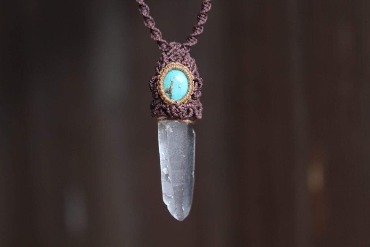 Lemurian Seed Crystal  & Turquoise micro macrame pendant