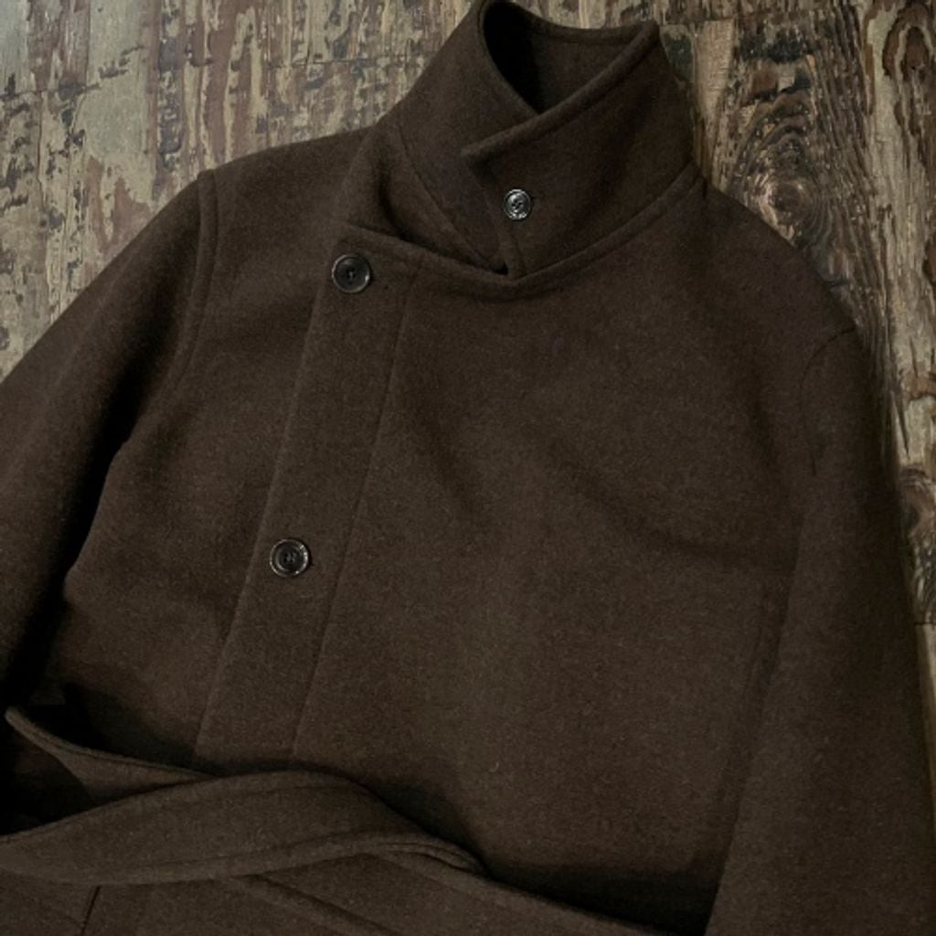 LEMAIRE ルメール 24AW WRAP COAT WITH CONTRAST STITCH BROWN CHINE