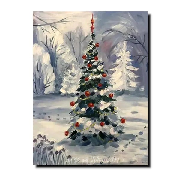 油彩画 クリスマスツリー 絵画 銀色クリスマスツリー 絵画 油彩 油彩画