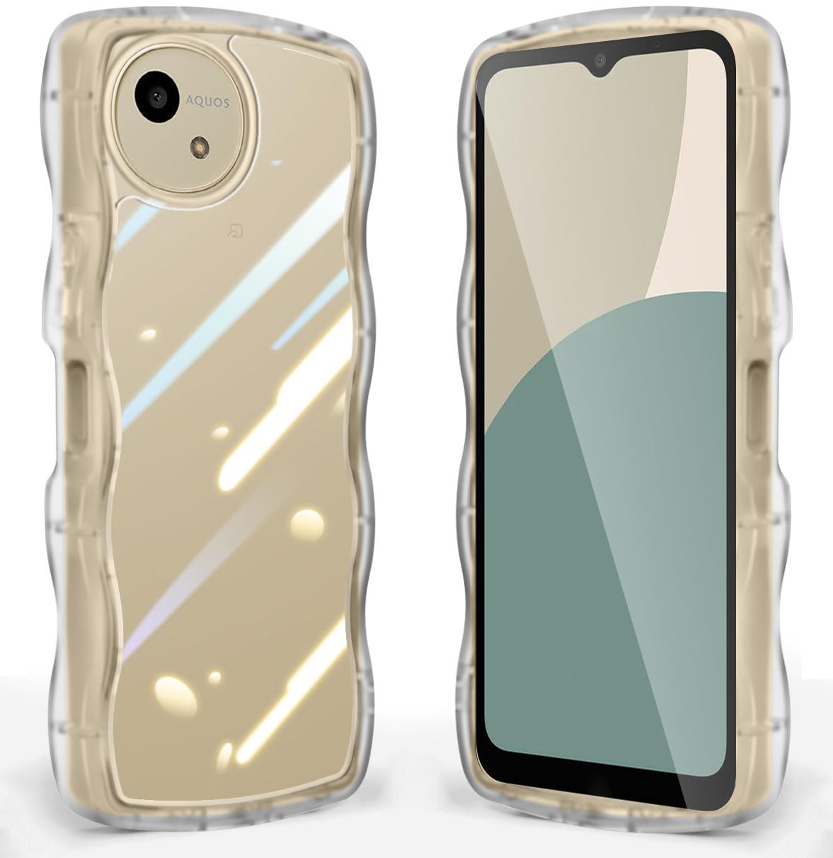 AQUOS R9/R10 かわいい ケース クリア 波状フレーム うねうね 耐衝撃 SH-51F/SH-51EE スマホケース 透明 滑り止め 人気 可愛い 女性用 女子向け アクオス R9/R10 カバー 落下防止 ワイヤレス充電対応 (クリア)